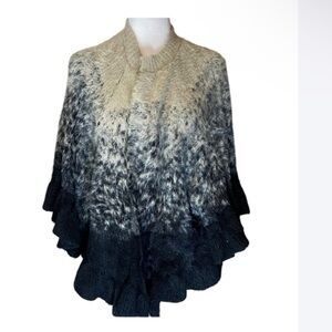 Calligraphie Blue and Gray Ombré poncho